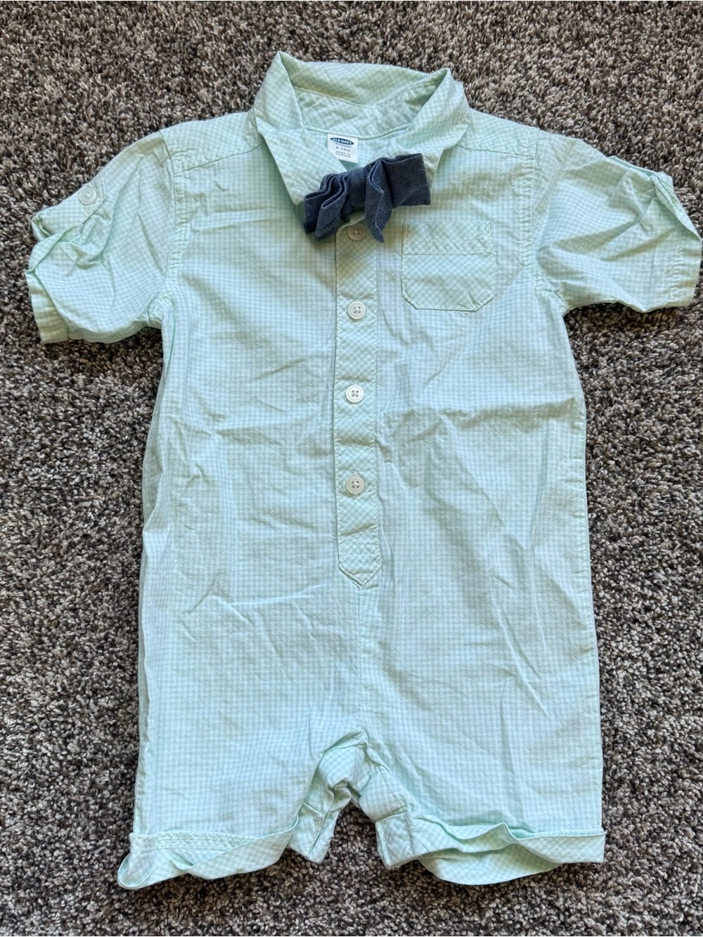 Light Mint Green Baby Romper with Navy Bow